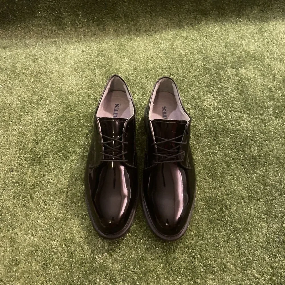 Bates Mens 12 High Gloss Oxford Dress Shoes Black Patent Leather Military